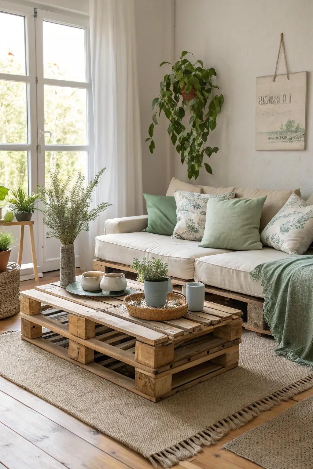 Create harmony in your space with a matching pallet coffee table.