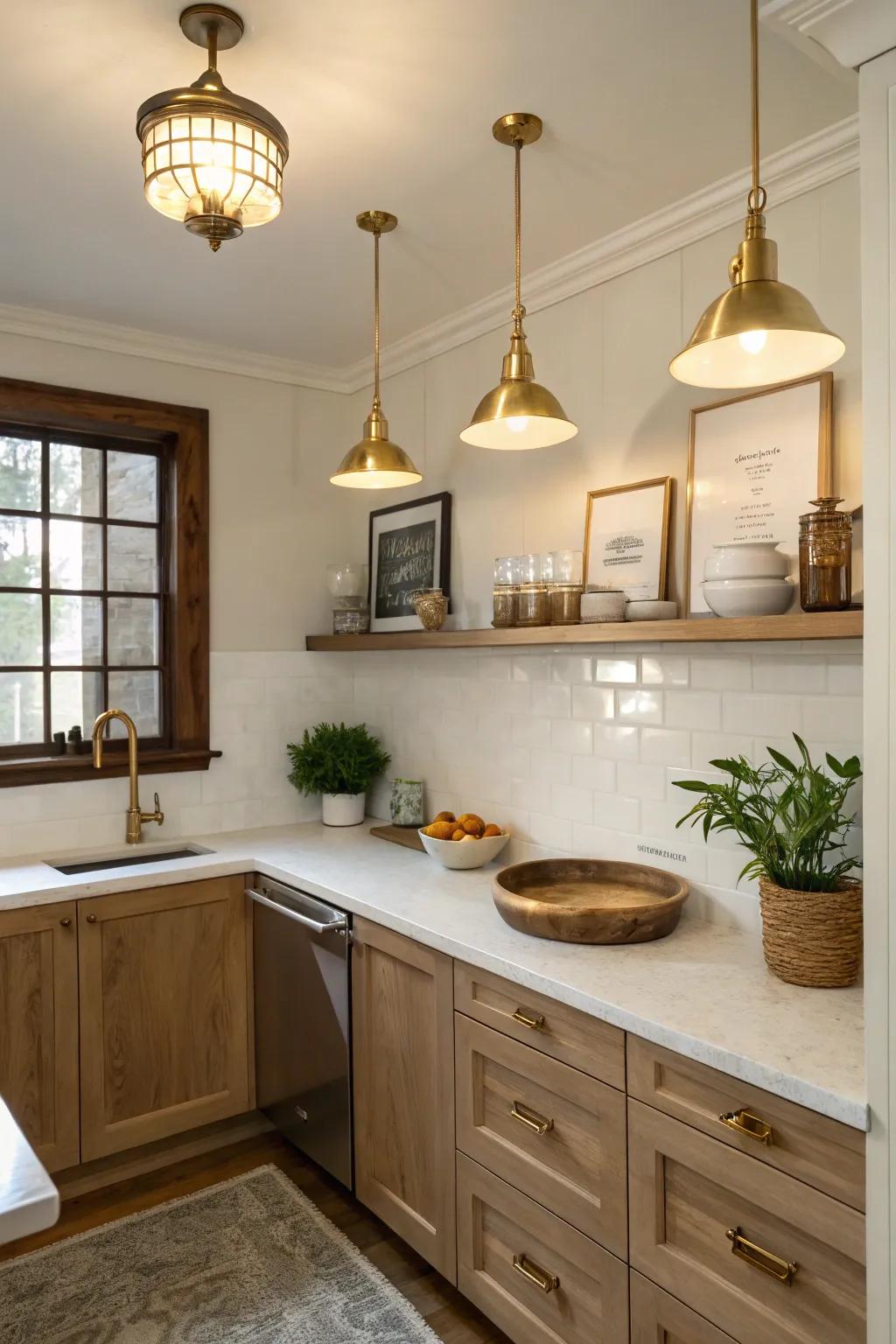 Corner lighting brightens dark spots and enhances the cozy feel of your kitchen.