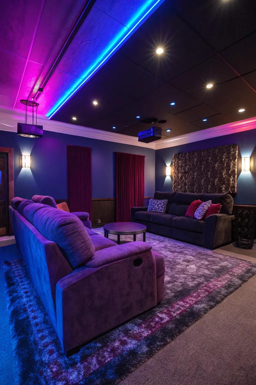 Color-changing lights allow you to tailor the atmosphere to match your mood or event. 🌈 #ColorLighting #MediaRoom