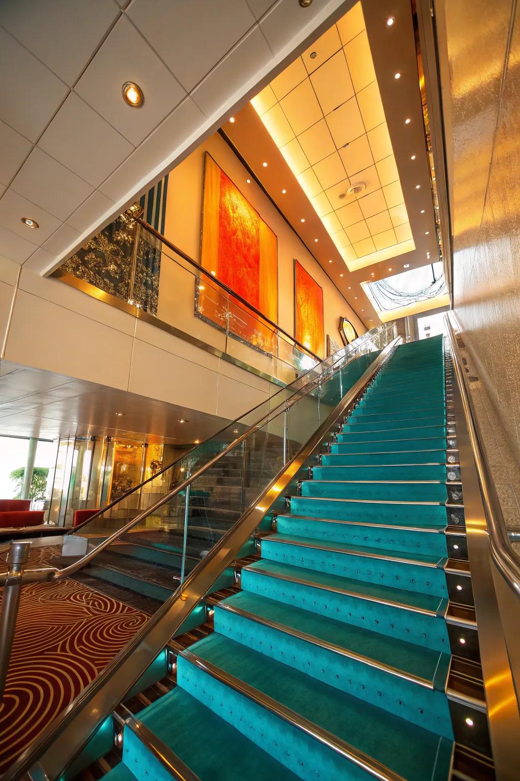 Illuminate your staircase with a mirrored ceiling that enhances light and flow.