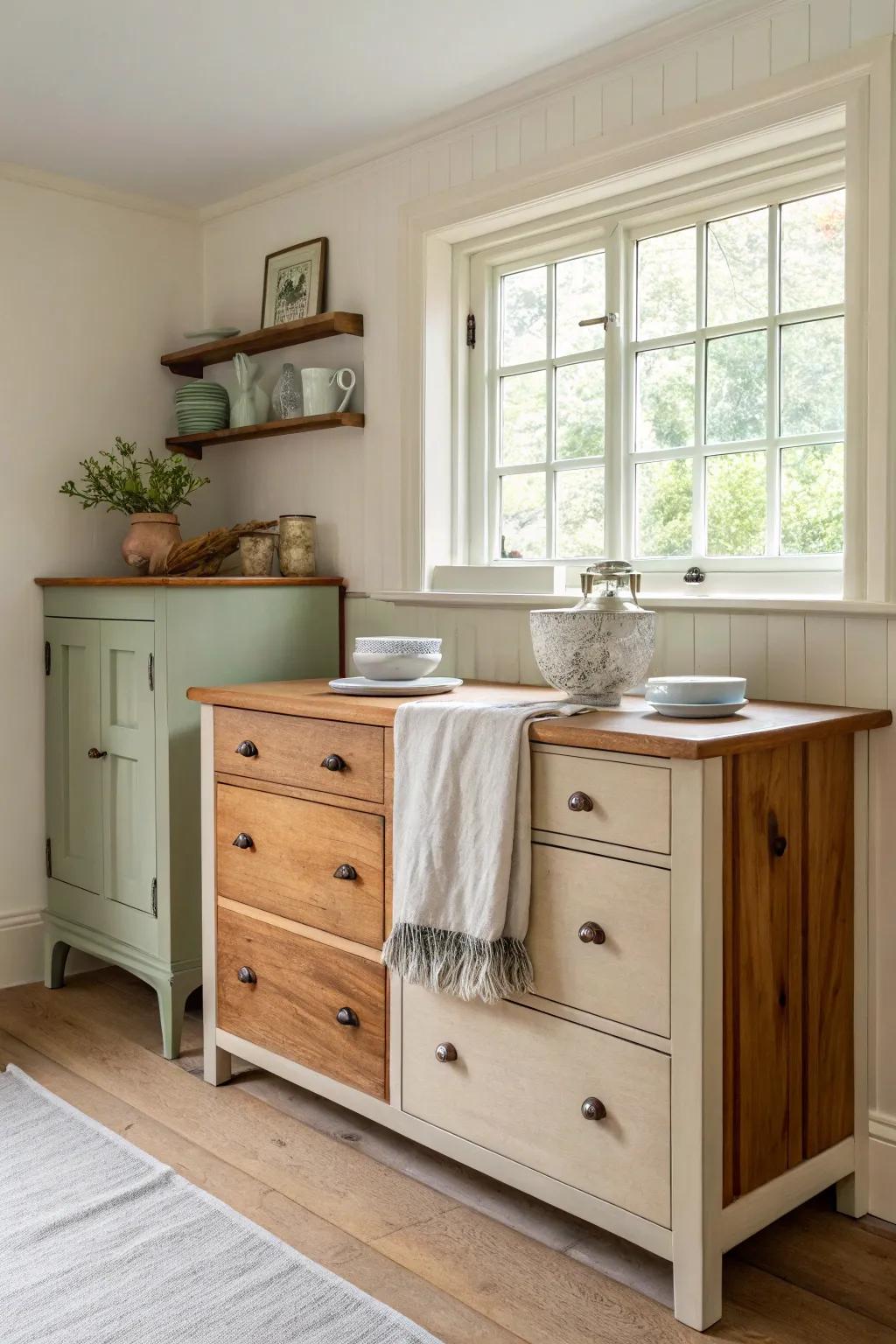 Freestanding pieces add character and flexibility to your kitchen. 🌿 #FreestandingFurniture #KitchenCharm