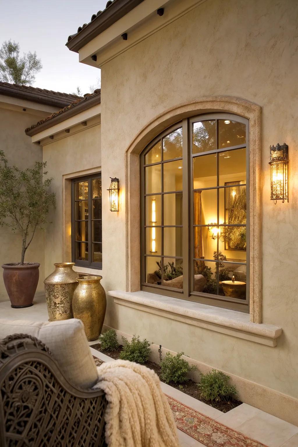 Metallic accents bring a luxe touch to your stucco trims, elevating your home's style.