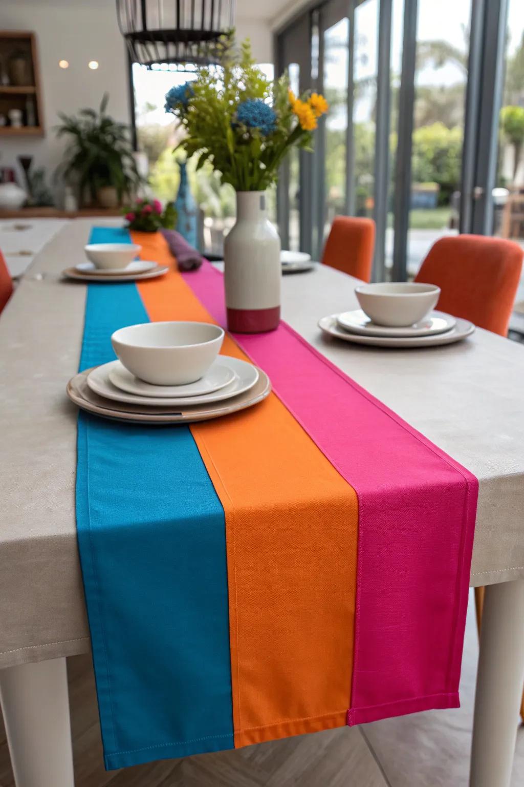 Inject energy into your dining space with bold color blocking that commands attention.