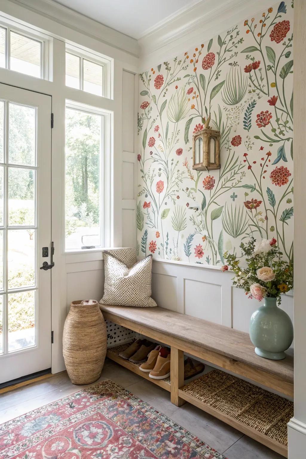 Unleash your creativity with an eclectic mix of patterns that bring your mudroom to life.
