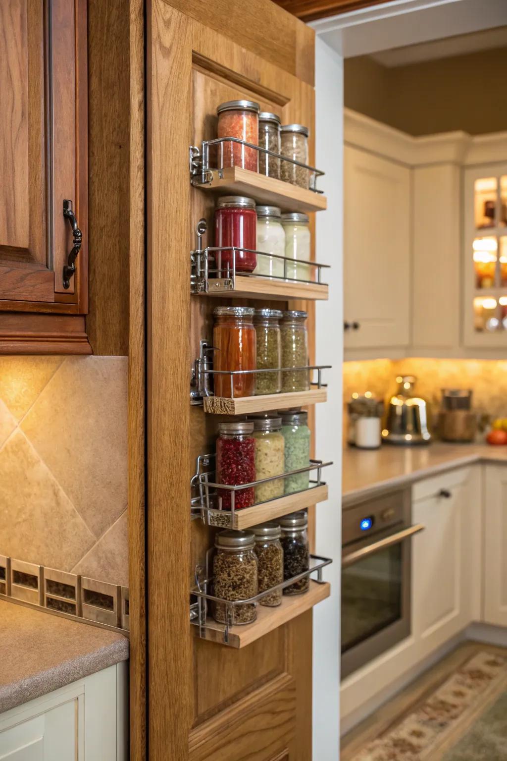 Spin your way to perfectly organized spices with a rotating rack on your pantry door. 🚪 #SpiceOrganization #KitchenSolutions