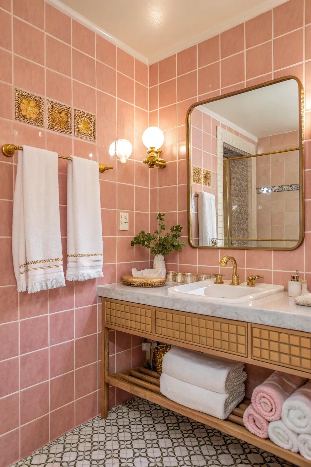 Add whimsy and sophistication to your bathroom with pink tiles.