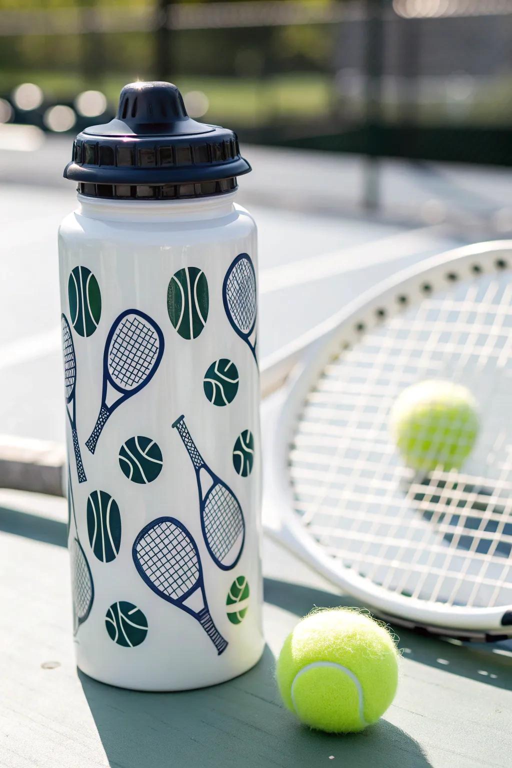 Stay stylish and sporty with tennis racket stickers on your water bottle.
