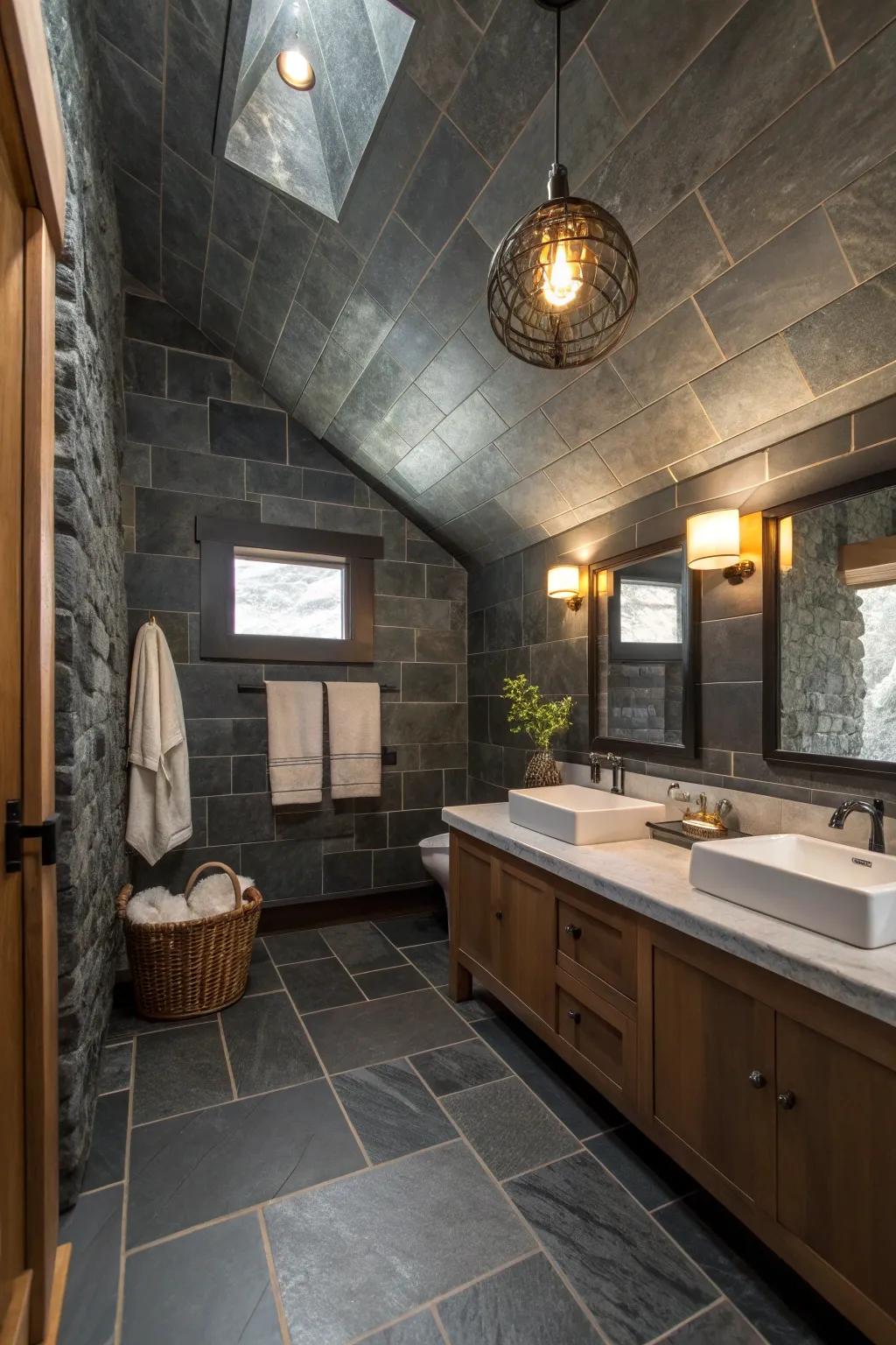 Take your design to new heights with a slate tile ceiling that adds drama and intrigue.
