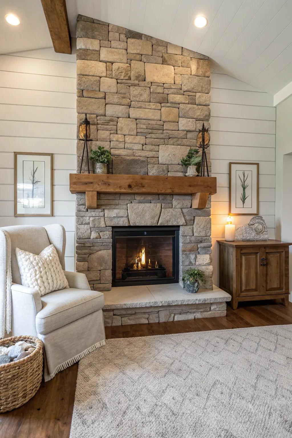Experience the perfect harmony of rustic and modern in your fireplace design.