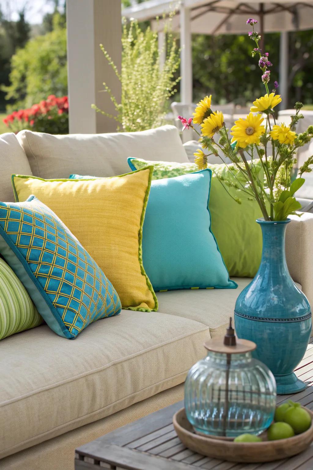 Liven up your space with colorful accents that bring a playful touch to your summer decor. 🎨 #DecorAccents #ColorfulHome #SummerStyle