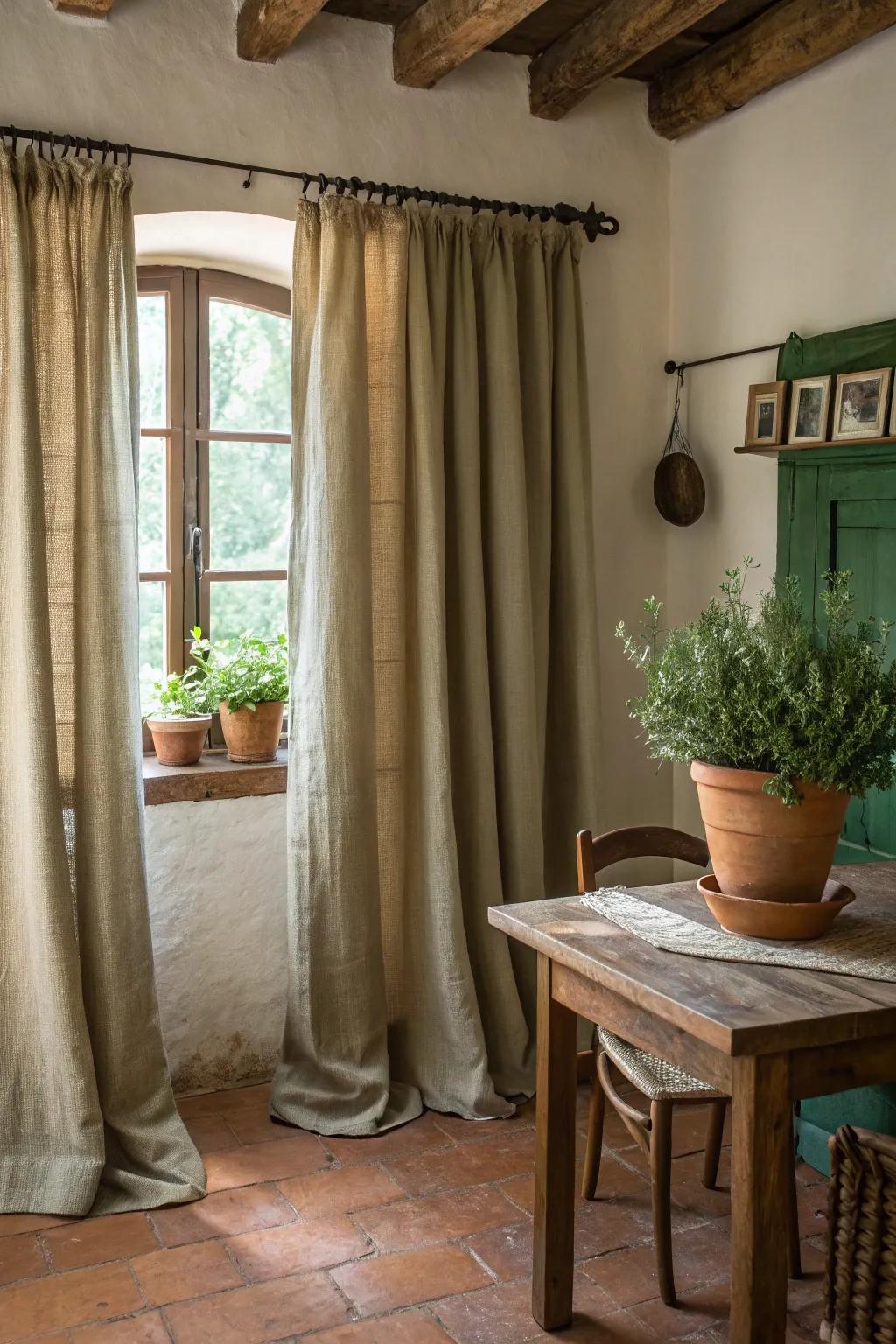 Embrace rustic charm with earthy-toned curtains that bring warmth and coziness to your home.