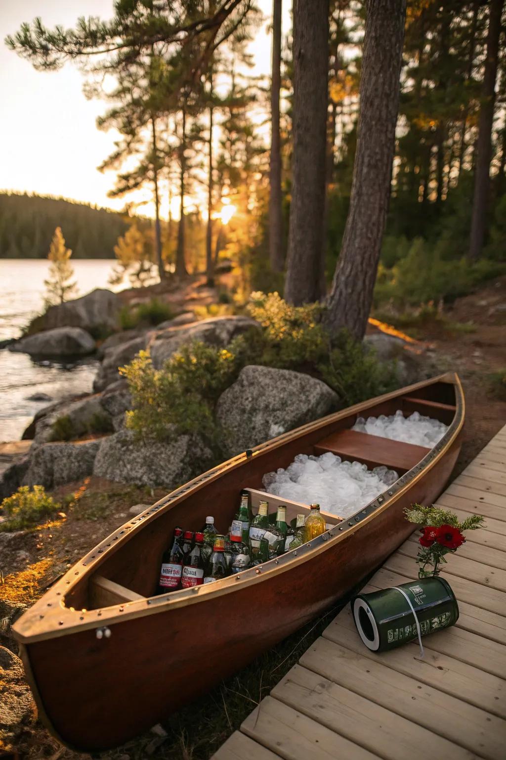Bring the outdoors to your wedding with a canoe cooler that’s as functional as it is unique.