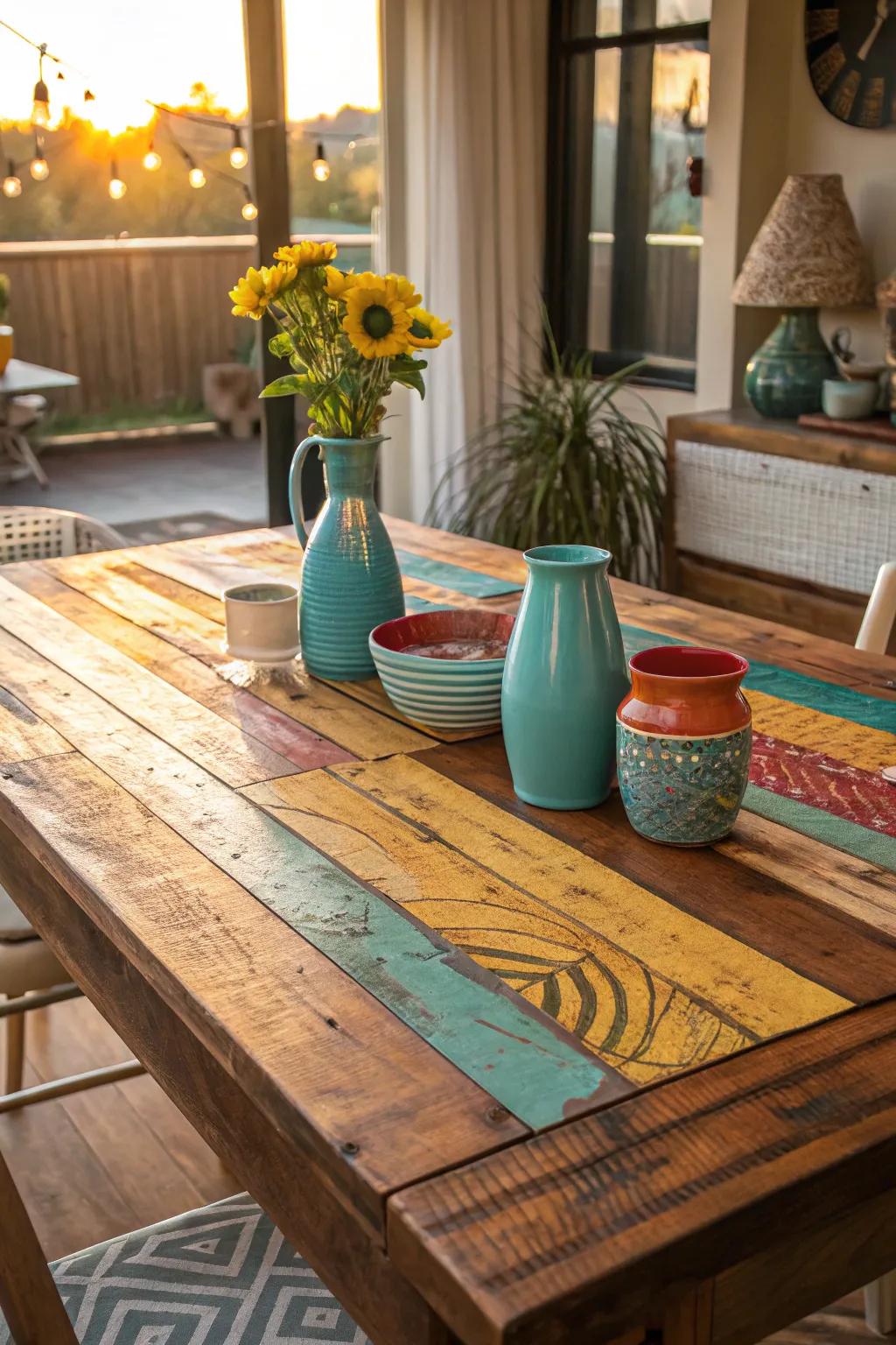Enhance your table's allure with layered stain techniques that create rich, multi-tonal finishes.