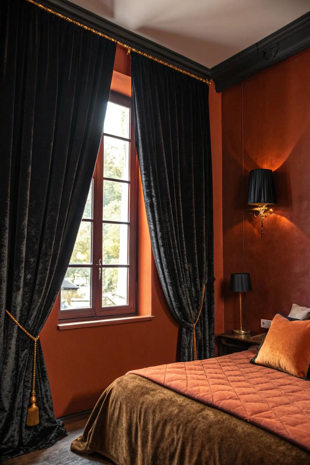 Black curtains add elegance and drama to any bedroom setting.