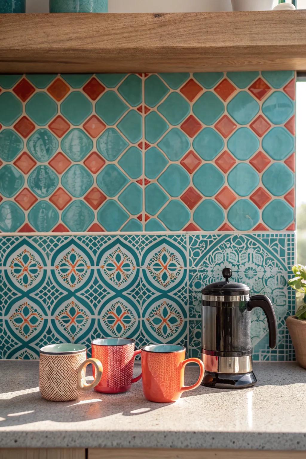 Create a captivating coffee bar with textured tiles that intrigue.