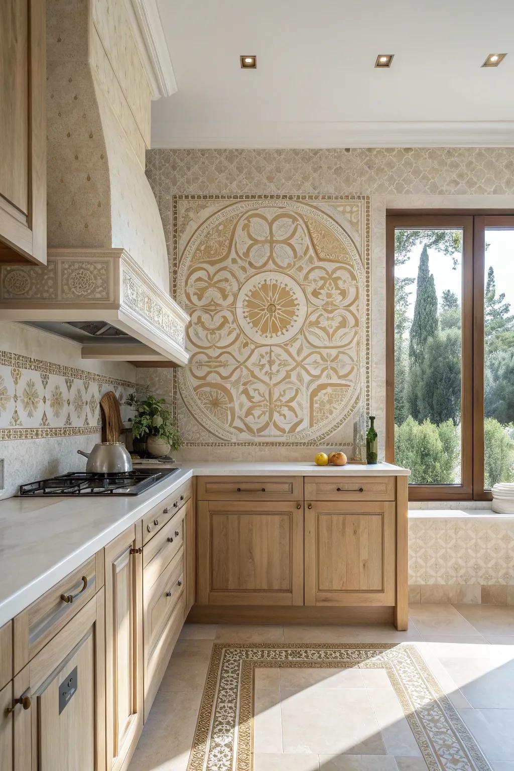 Turn your backsplash into a piece of art with elegant cream mosaic designs.