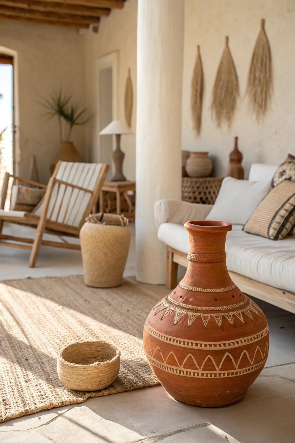 Add artisanal warmth with clay pottery that brings a handcrafted touch to any space.