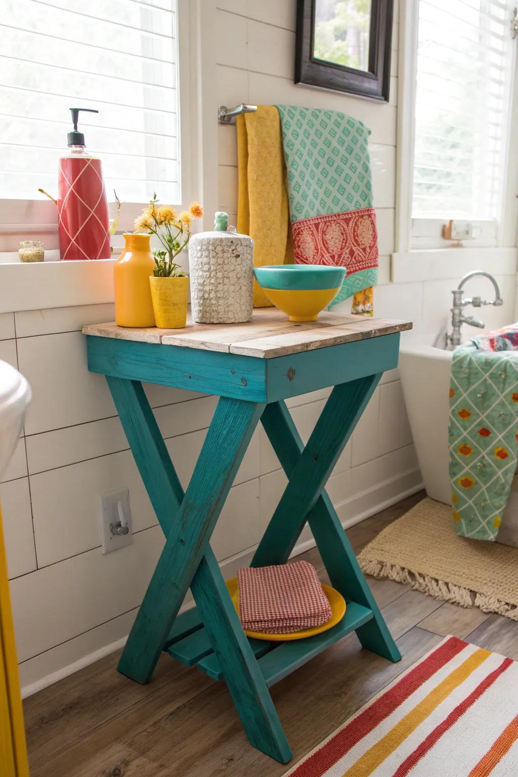 Repurposed pieces add personal charm and a unique vibe to your bathroom.