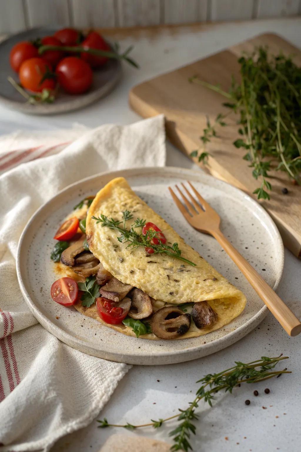 Discover a new level of breakfast delight with a herbed omelette, rich in flavor and elegance.
