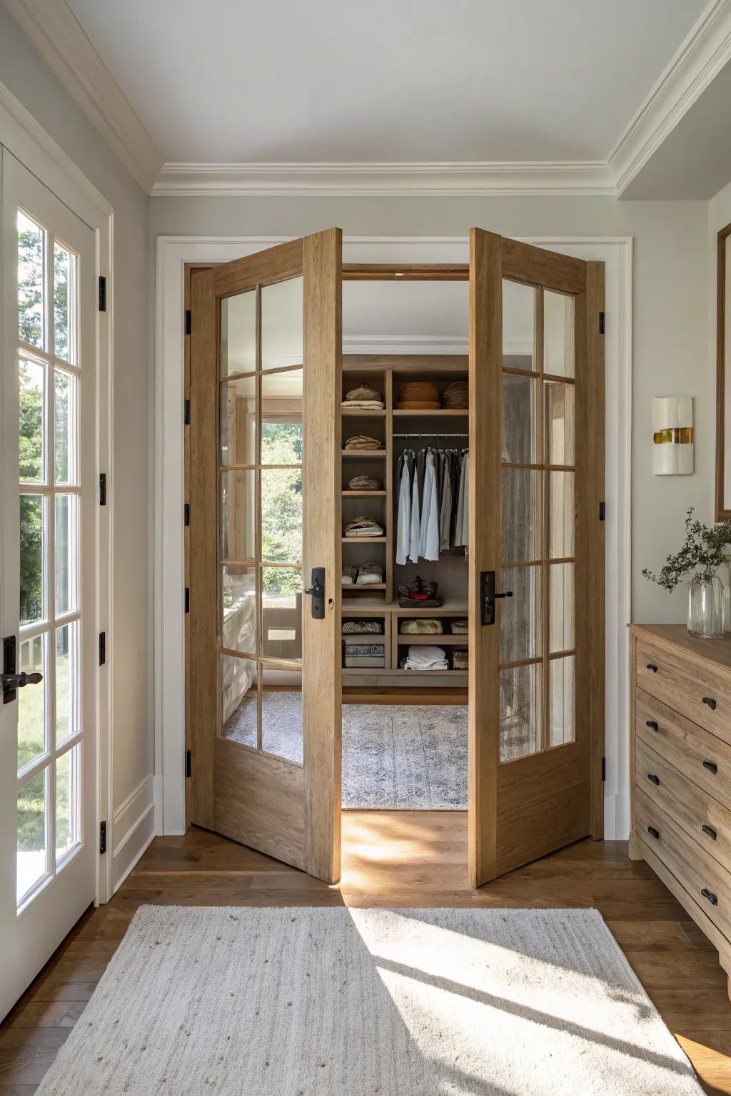 Brighten your entryway with glass-paned closet doors.