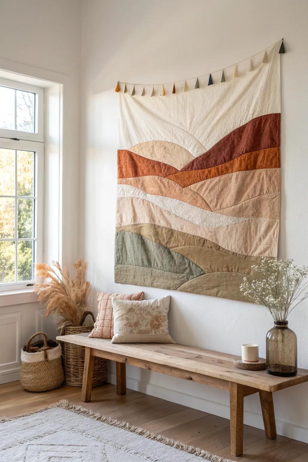 Celebrate sustainability with upcycled fabric art that adds unique character to your home. 🌿 #EcoFriendlyDecor #UpcycledArt #SustainableStyle