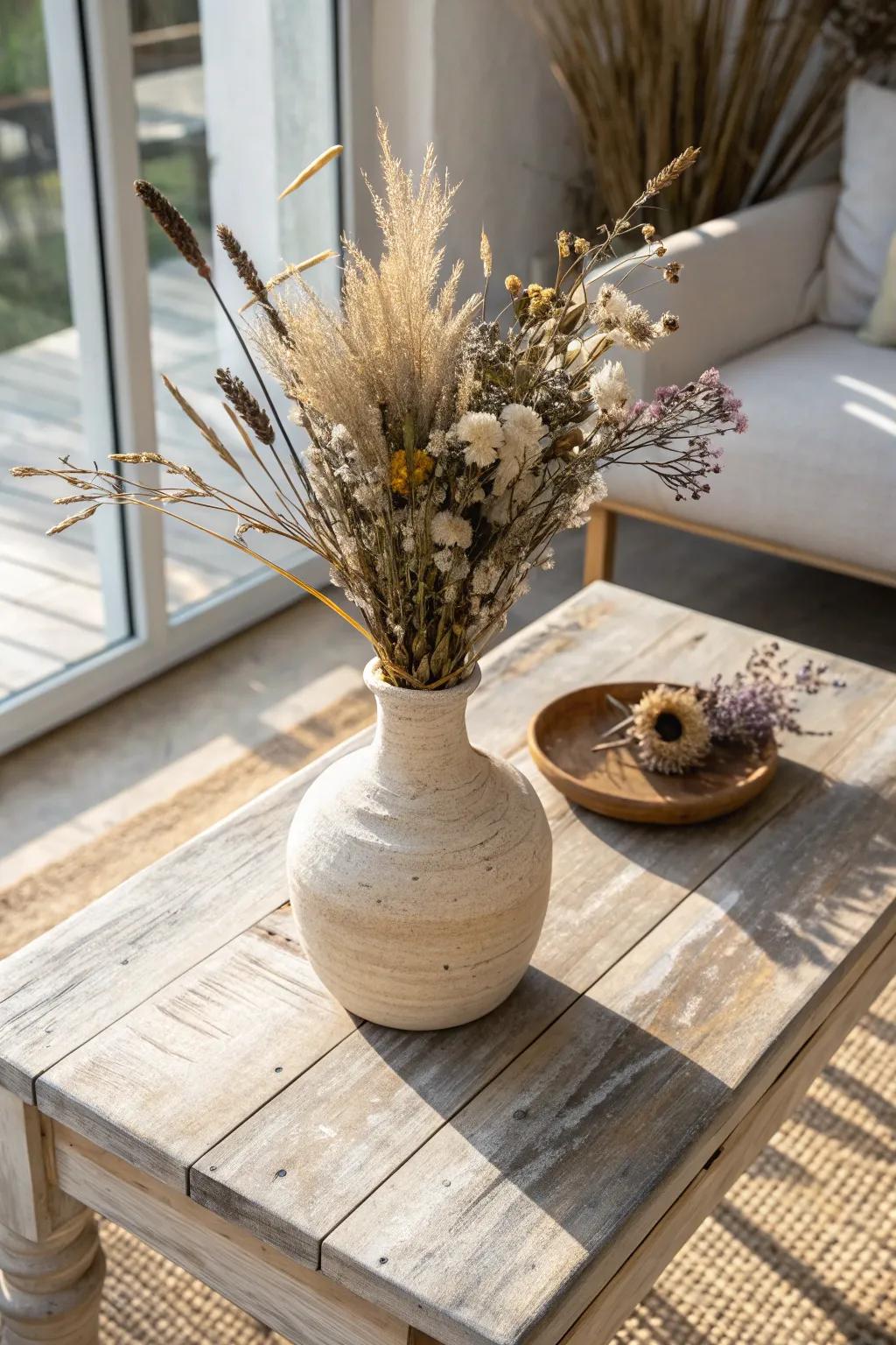 Dried flowers offer timeless beauty and effortless charm to your farmhouse decor.