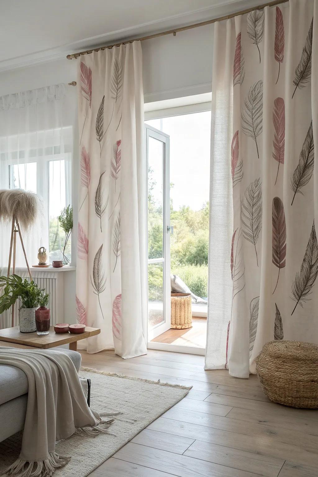 Transform your windows with feather curtains that add romance and elegance.