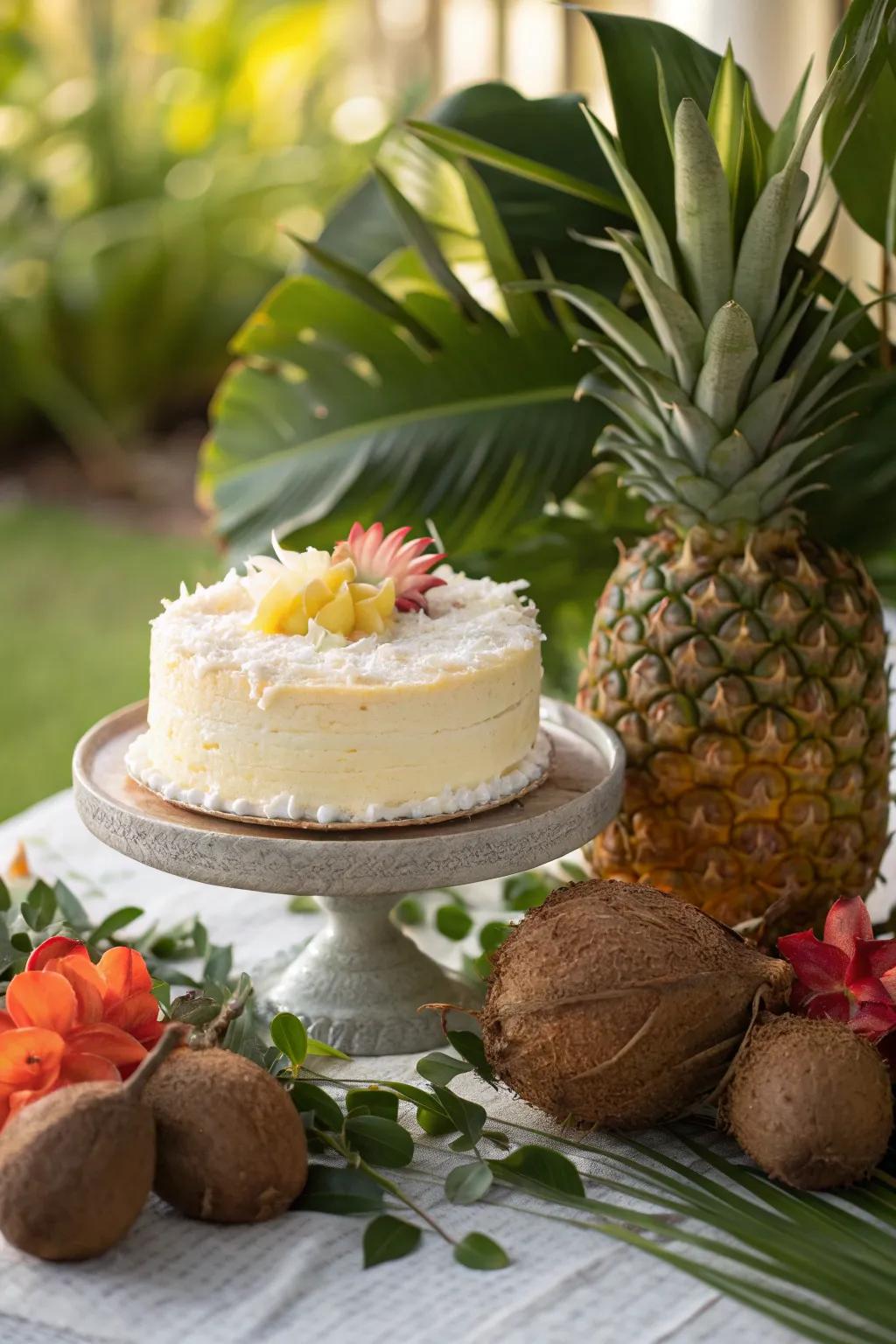 Bring the tropics to your party with a cake that bursts with exotic flavors. 🌴 #TropicalCake #IslandVibes