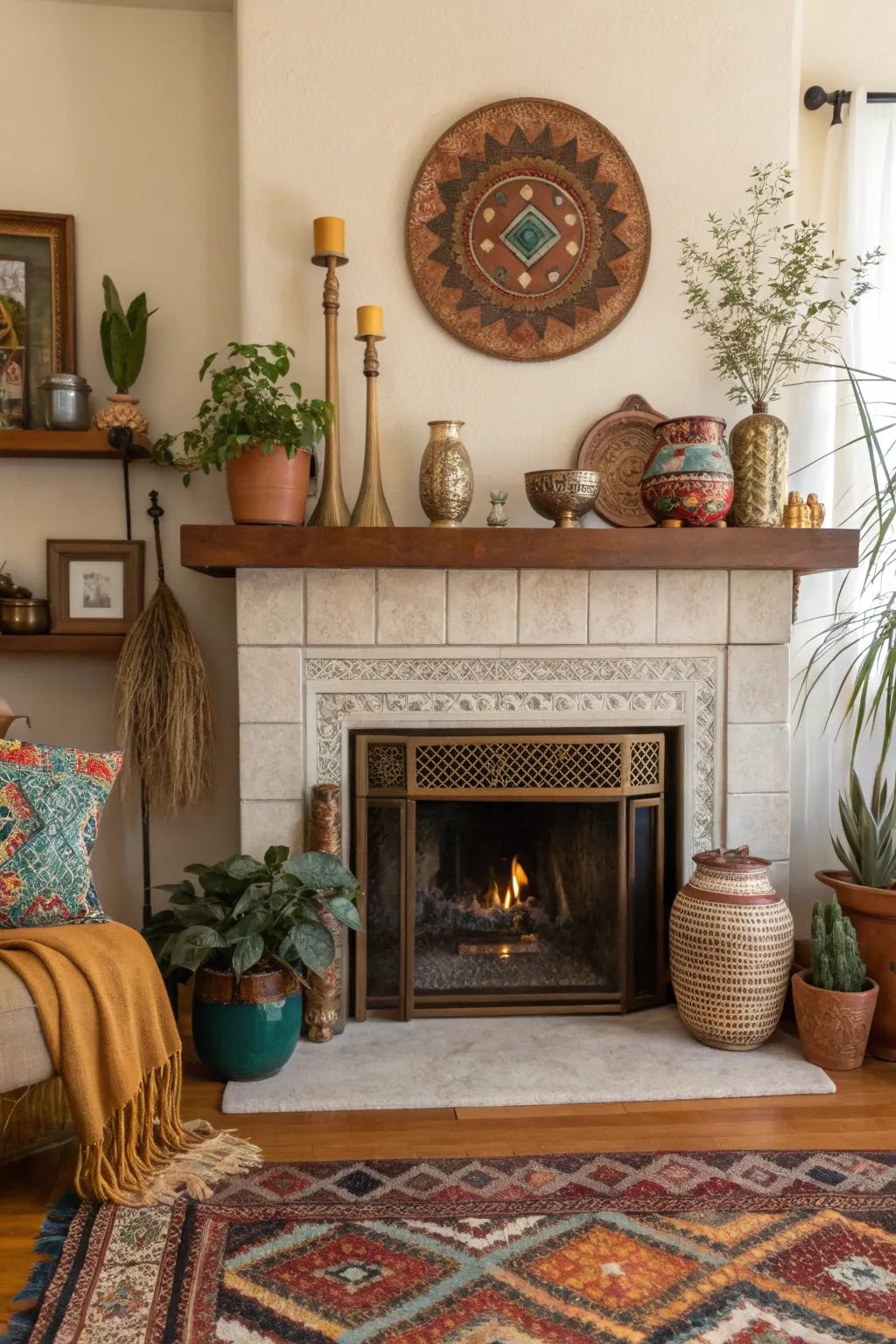 Curate a unique look by mixing eclectic decor on your hearth for a personalized, artistic touch.