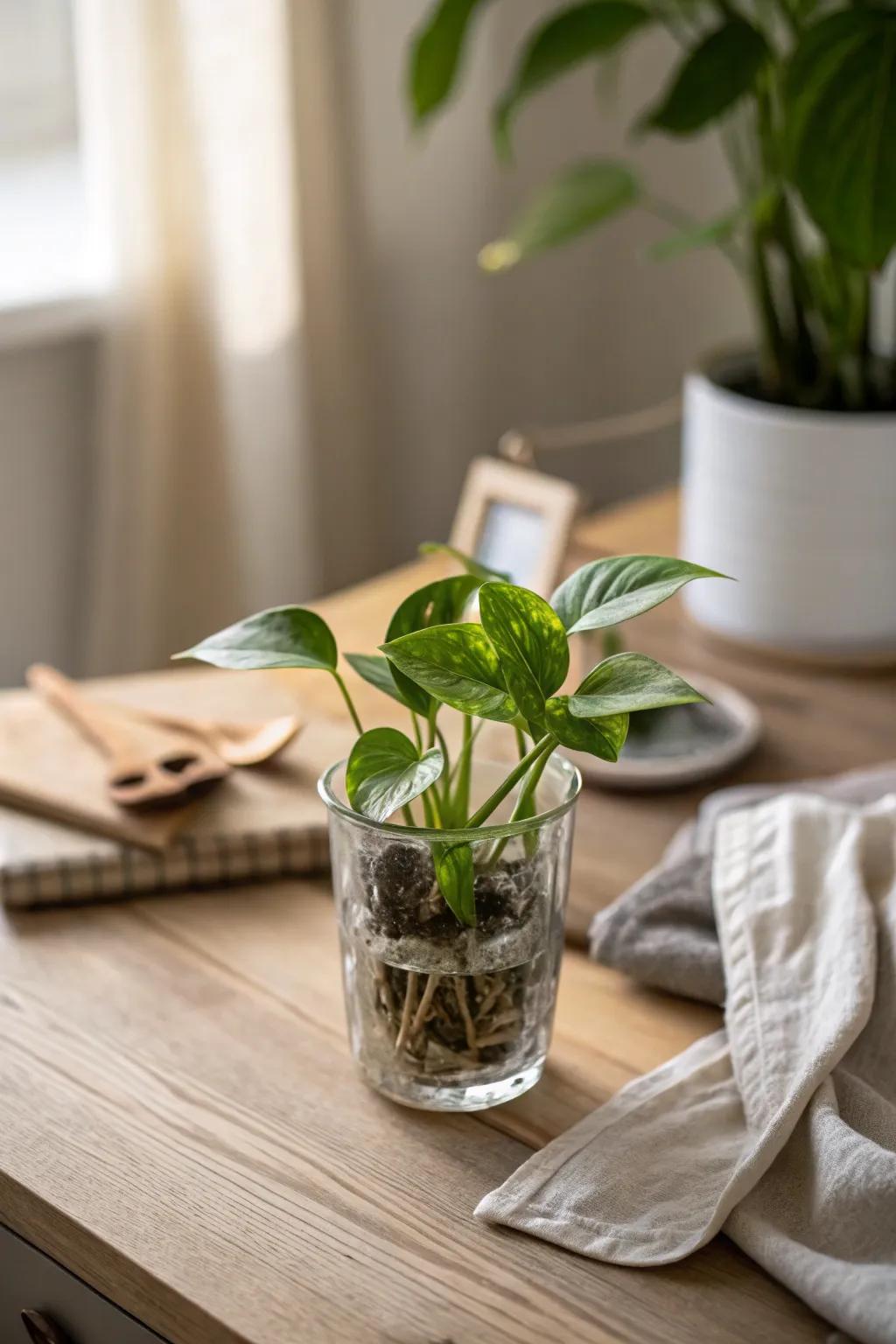 Keep your workspace fresh and lively with a pothos desk companion, inspiring productivity.