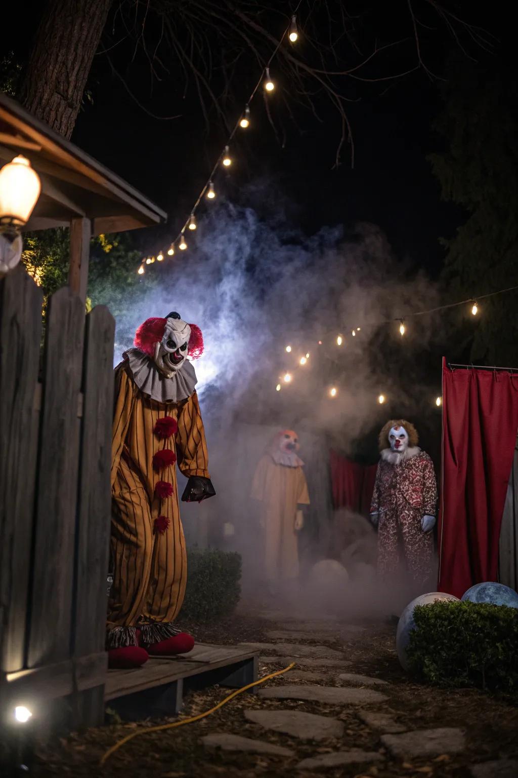 Give your yard a spooktacular makeover with creepy clown figures! 🎃 #YardDecor #HalloweenVibes