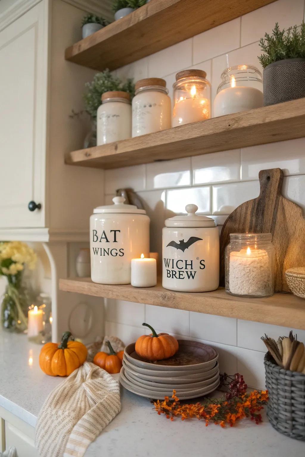 Transform your pantry with spooky labels for a fun and festive Halloween touch.