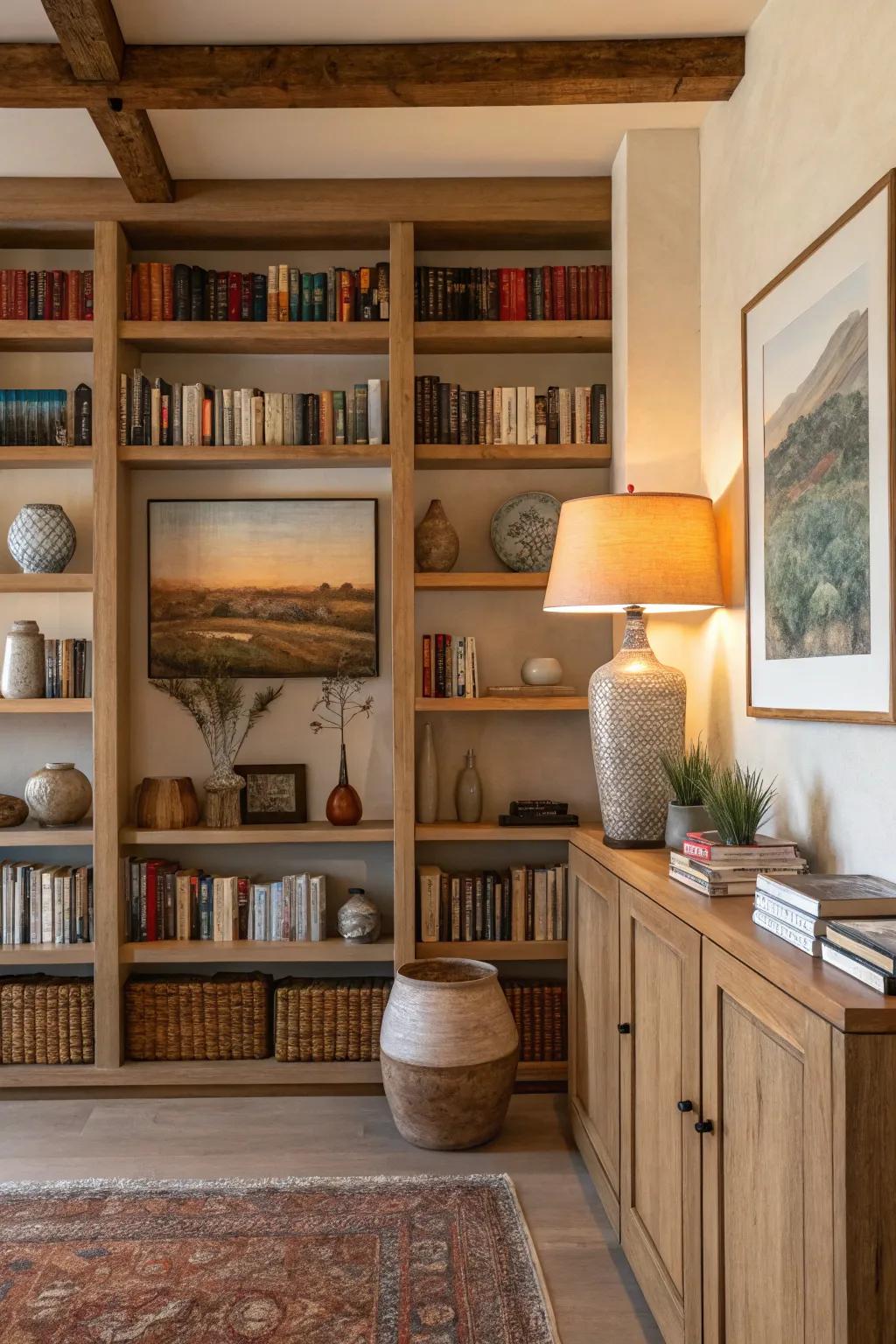 Fuse art with bookshelves for a smart, stylish blend.