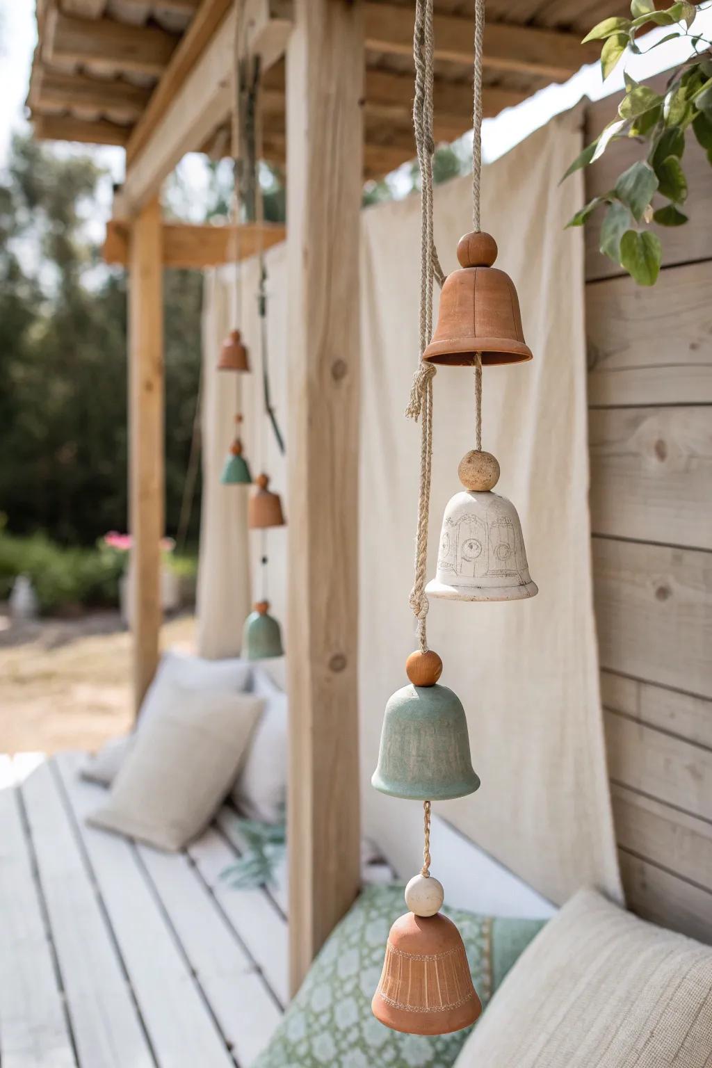 Add a musical touch with ceramic bells that sing softly in the breeze.