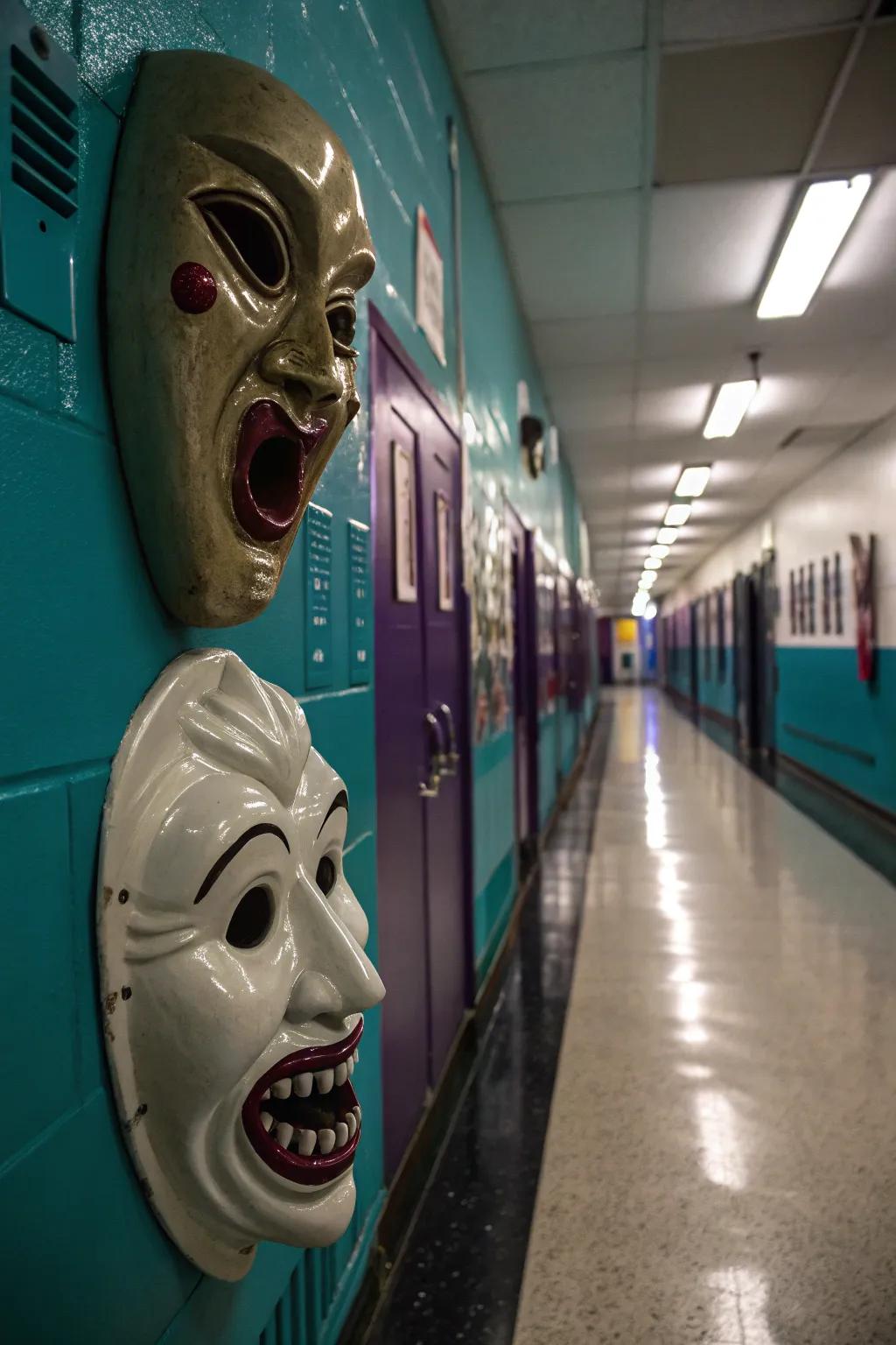 Masked faces peer out, each with a story to tell and secrets to keep.