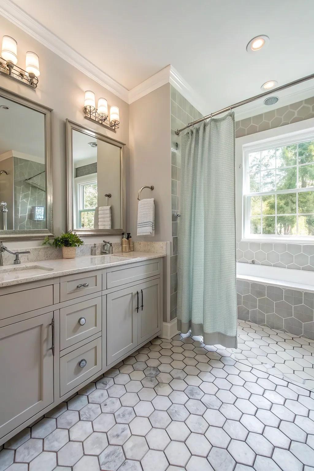 Amplify light and space with glamorous mirrored hexagon tiles that dazzle and delight.