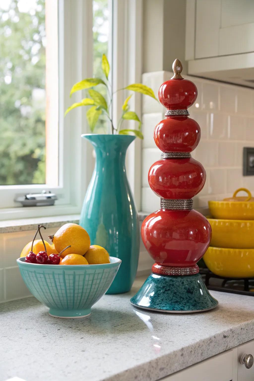 A touch of whimsy with sculptures adds personality to your kitchen.