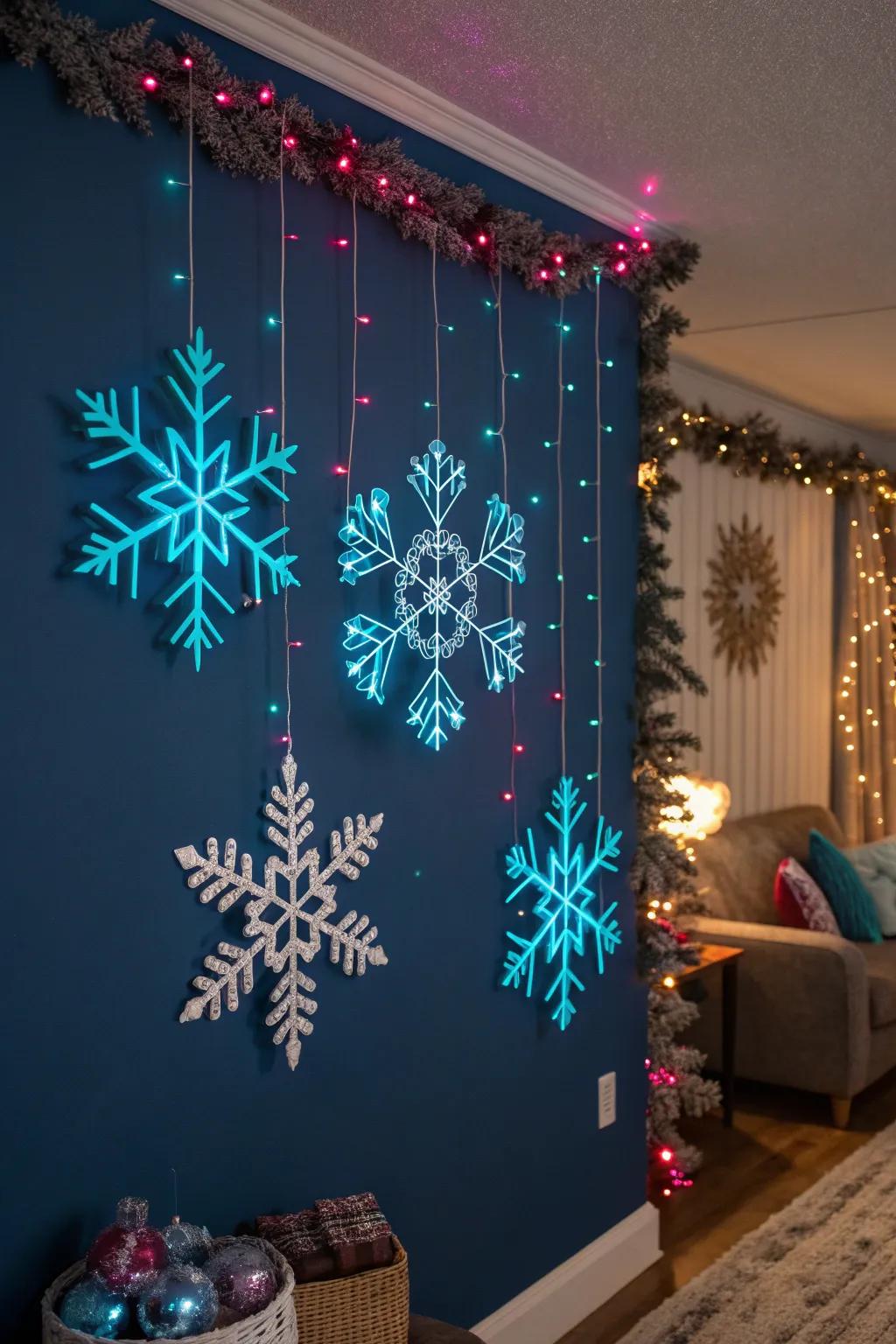 Bring the magic of snow indoors with light-up snowflakes. #WinterWonderland #Snowflakes