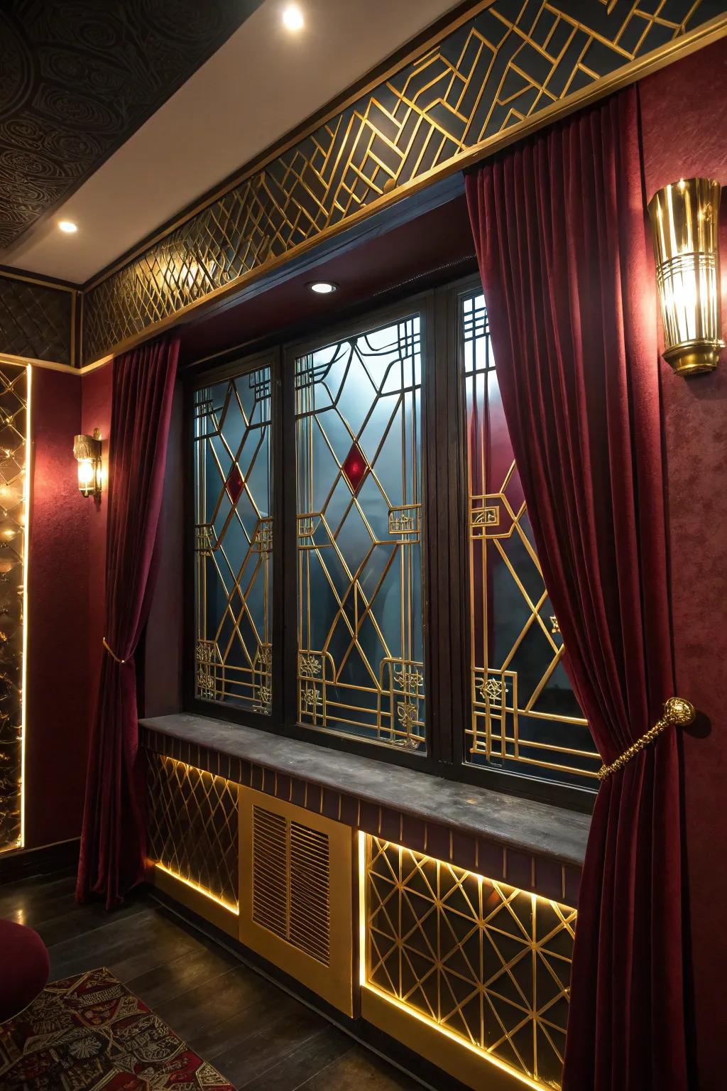 Add drama and glamour with Art Deco trim for a luxurious touch.