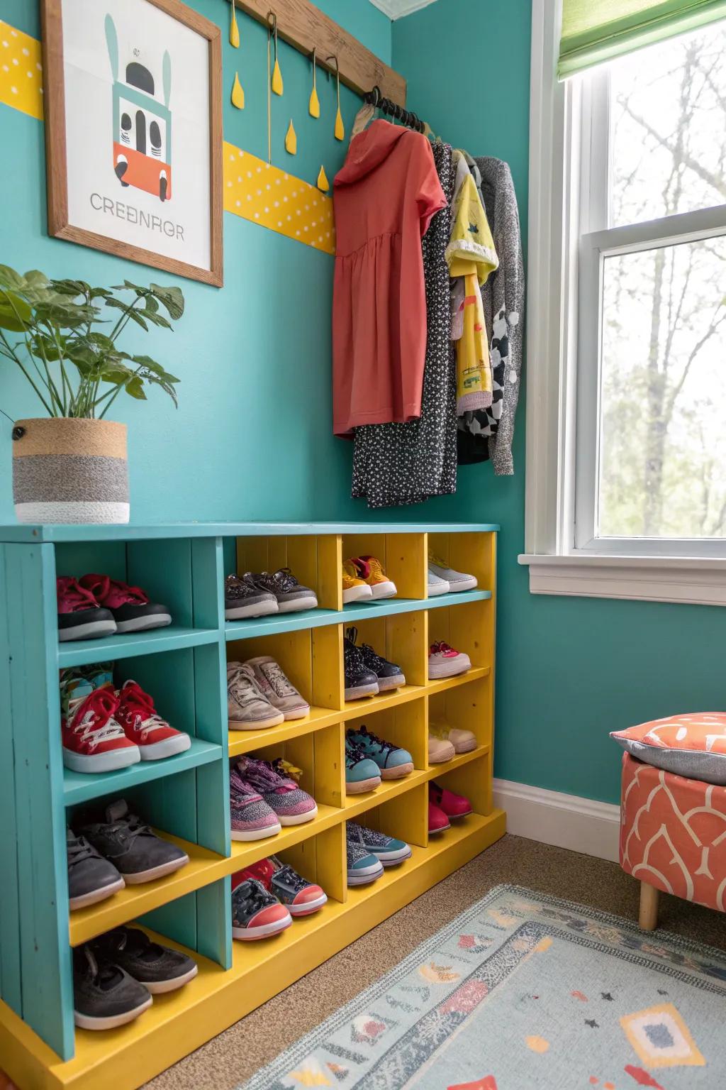 A dedicated shoe zone means no more scrambled searches for the perfect pair. 👟 #ShoeOrganization #KidsCloset