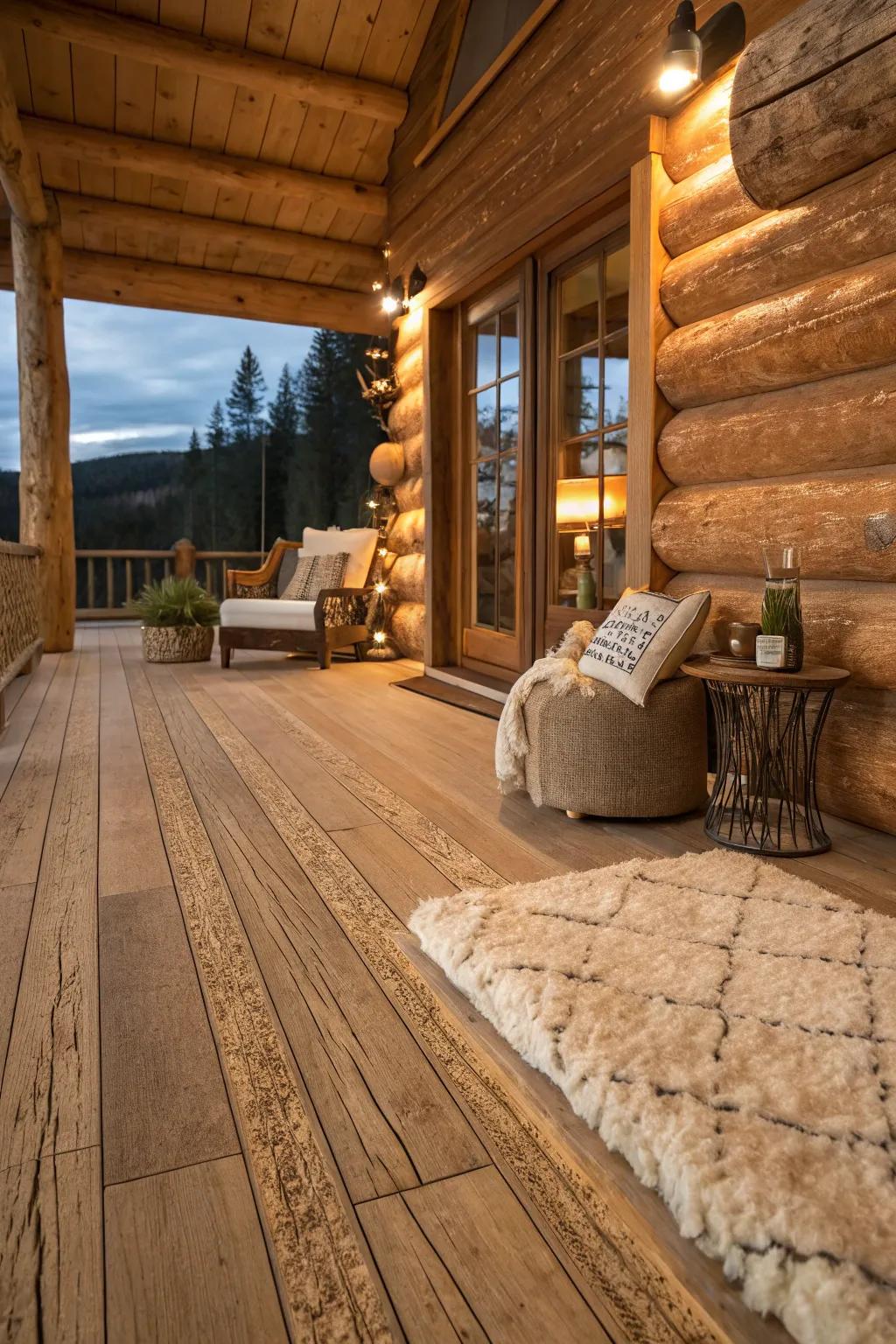 Cork floors offer warmth and comfort, an eco-friendly choice for any cabin.