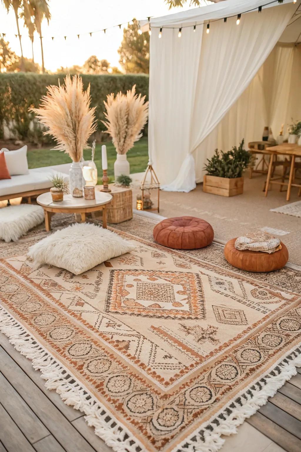 Bohemian rugs create a warm, inviting atmosphere with laid-back style.