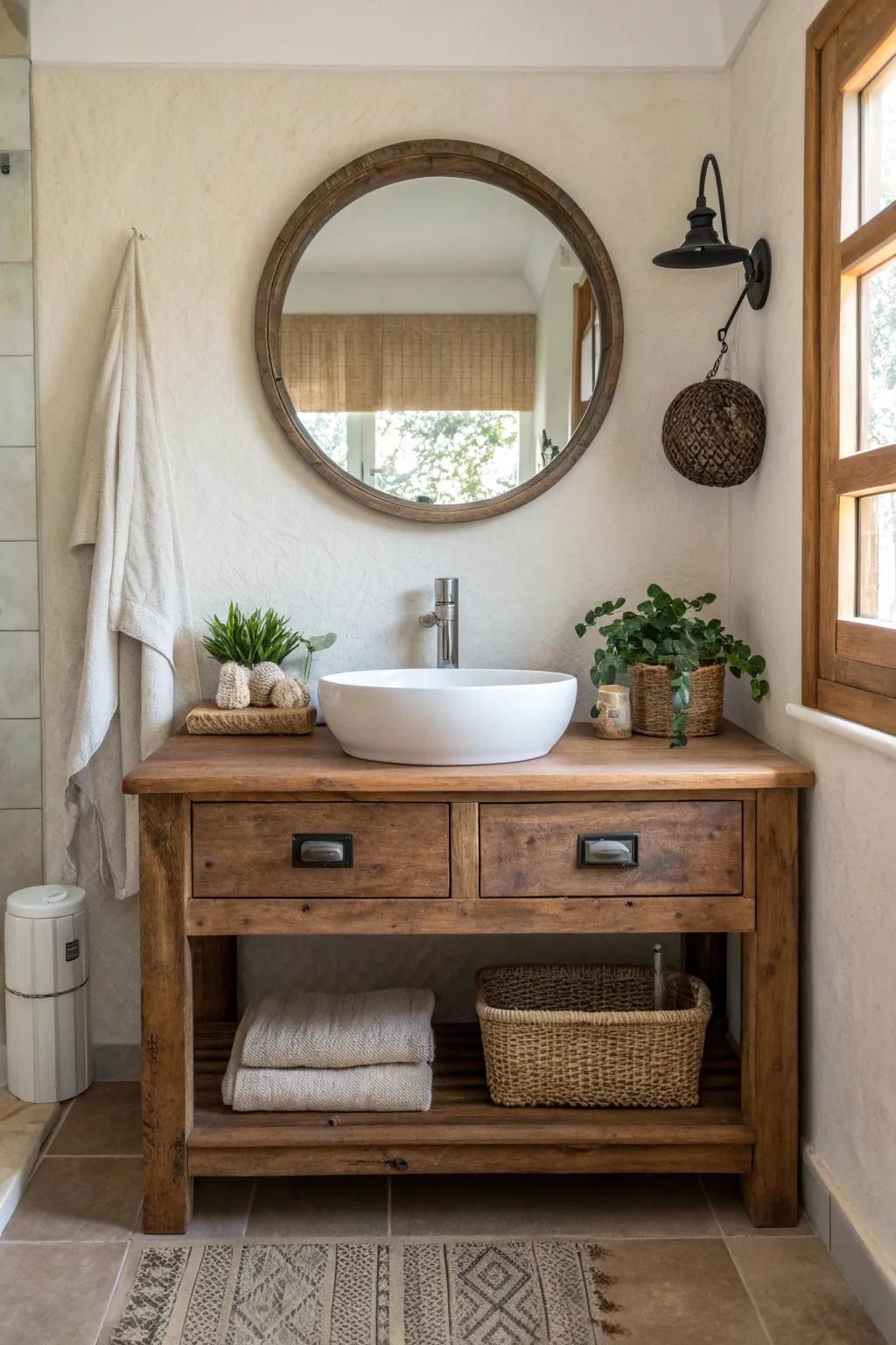 Reclaimed wood vanities offer a unique blend of history and style. 🌳 #ReclaimedWood #VanityDesign