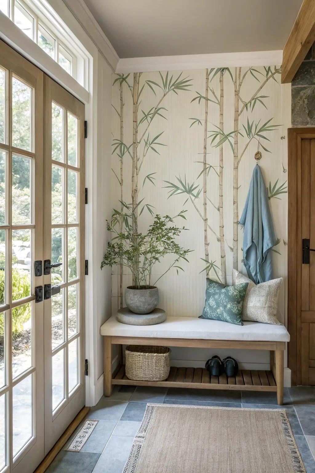 Turn your mudroom into a Zen retreat with calming wallpaper that soothes the soul.