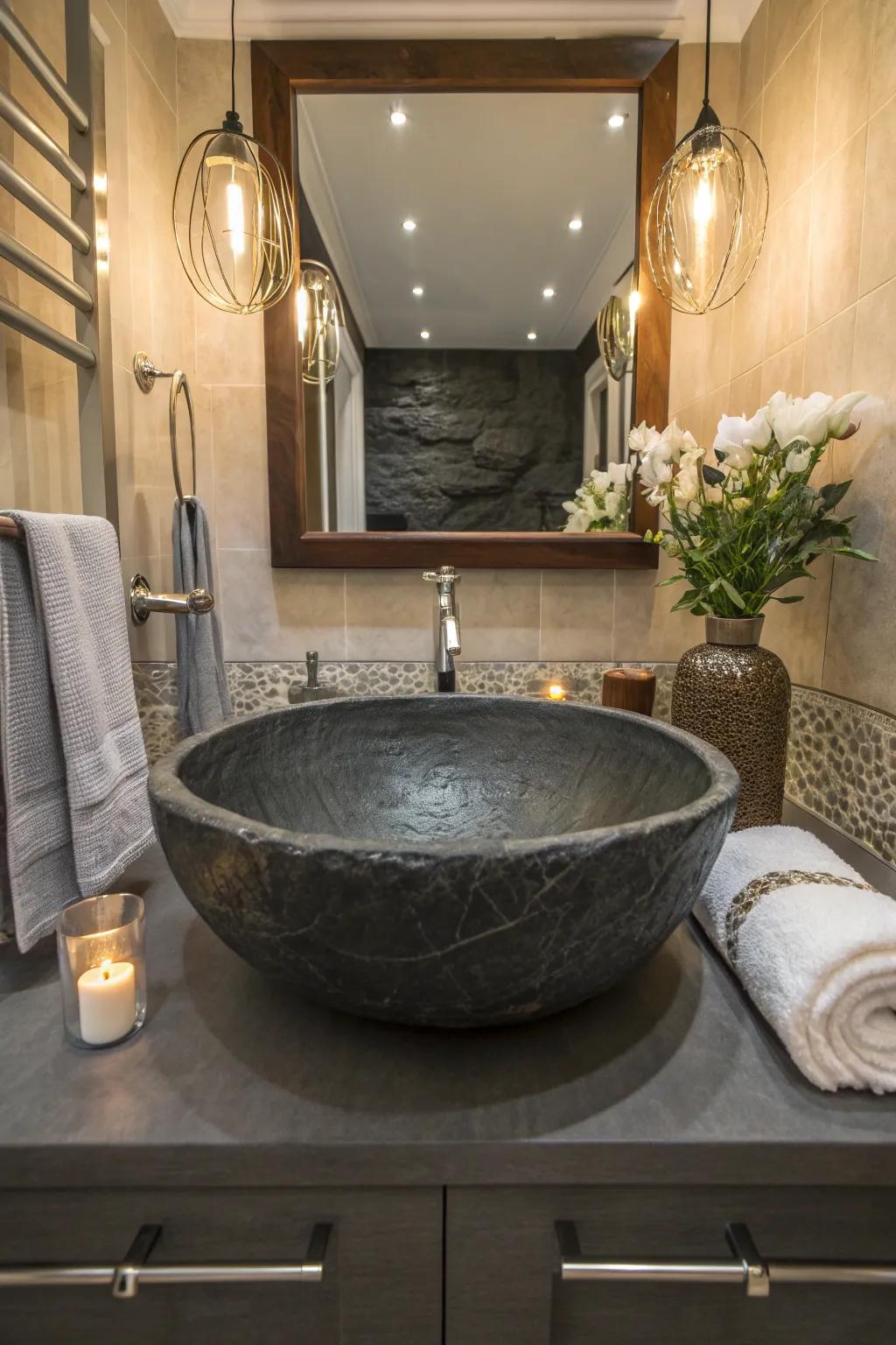 Make a bold statement with a sleek slate sink that combines style and functionality.