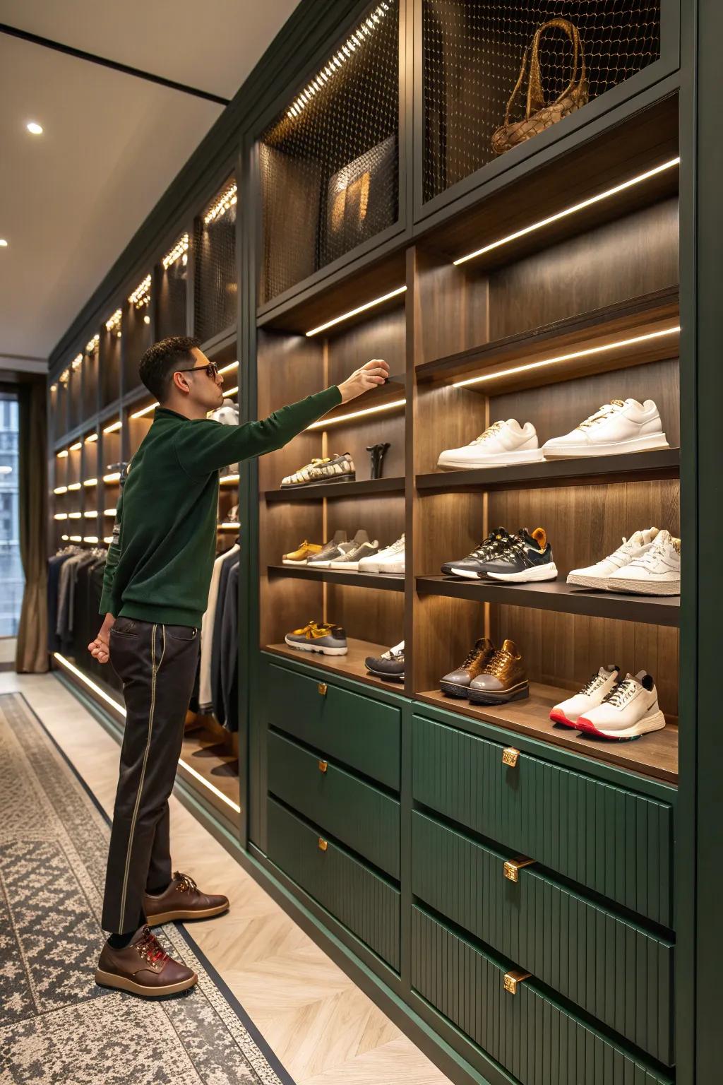Achieve a seamless look with custom cabinets designed to fit your sneaker collection. #CustomDesign #SneakerStyle