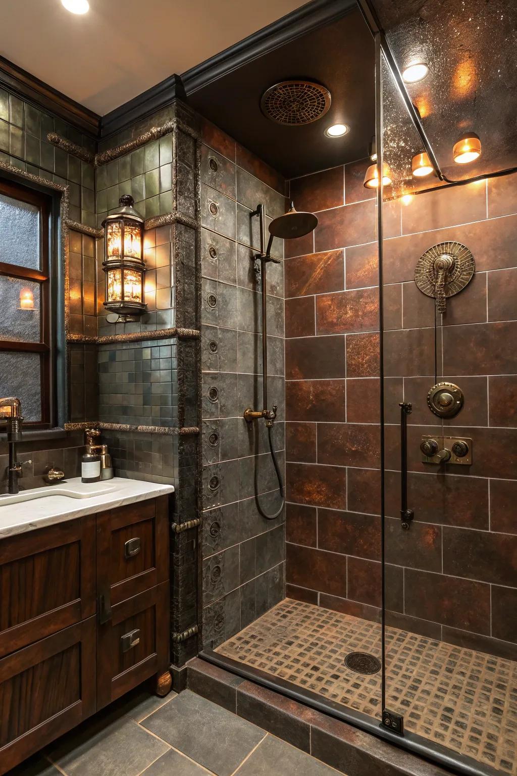 Create a dazzling effect with metallic tiles that bring shine and style to your shower.