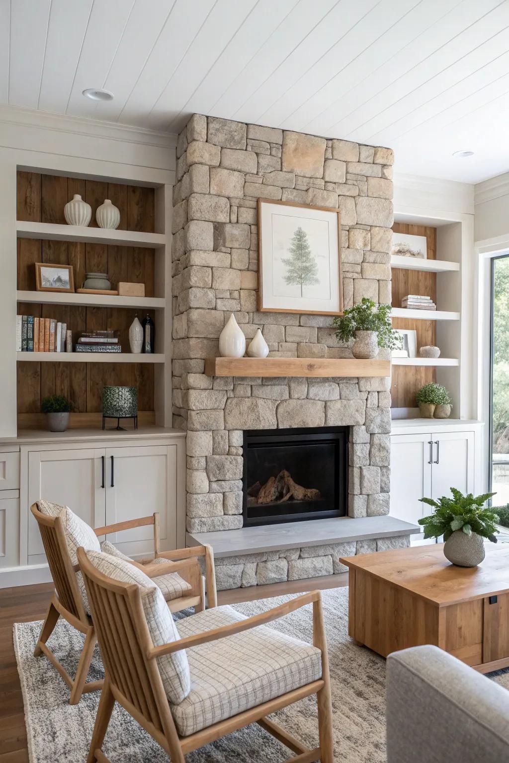 Maximize space and style with built-in storage that enhances your fireplace's appeal.
