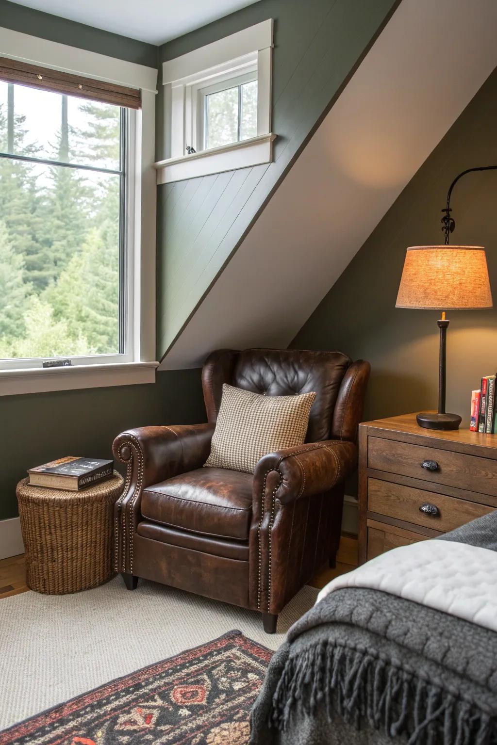 A dedicated reading nook invites relaxation and focus, creating a personal escape.