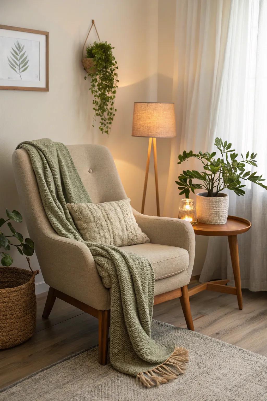 Soften your space with a harmonious color palette in your zen corner.